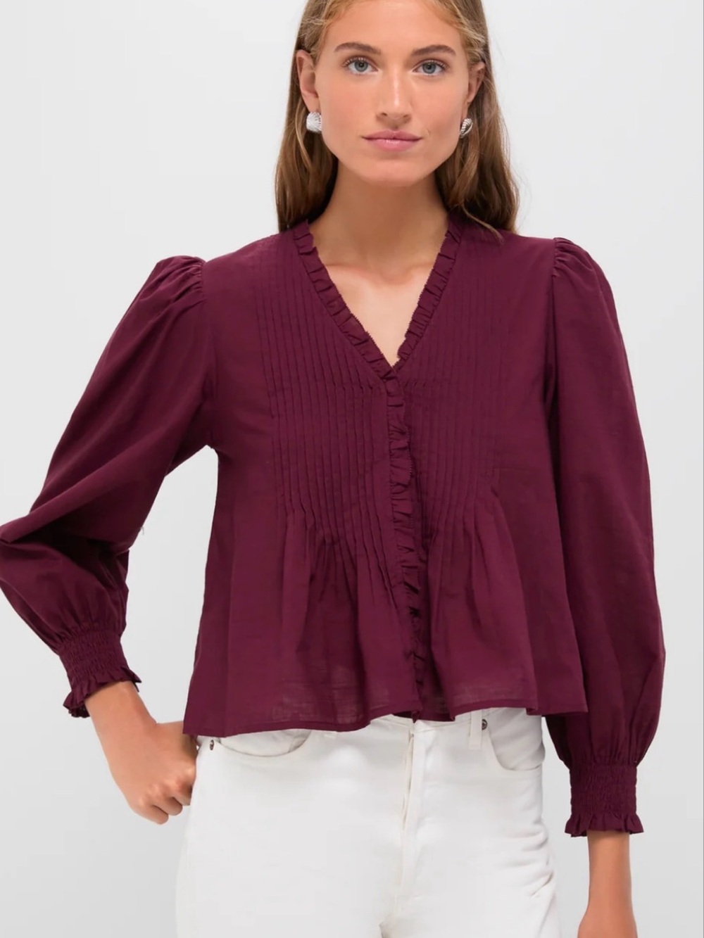 Sea New York Size S • Long Sleeve Peasant Blouse Burgundy.